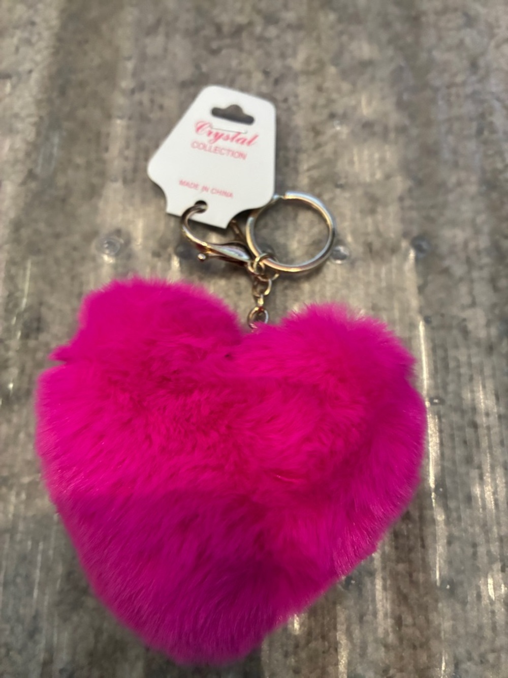 Hot Pink Heart Fur Keychain with Gold Hardware